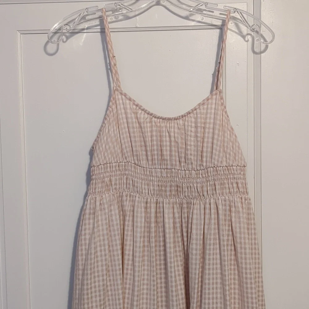 Peach Light Gingham Sundress Empire Waist Pockets Spaghetti Straps Small - Picture 2 of 5